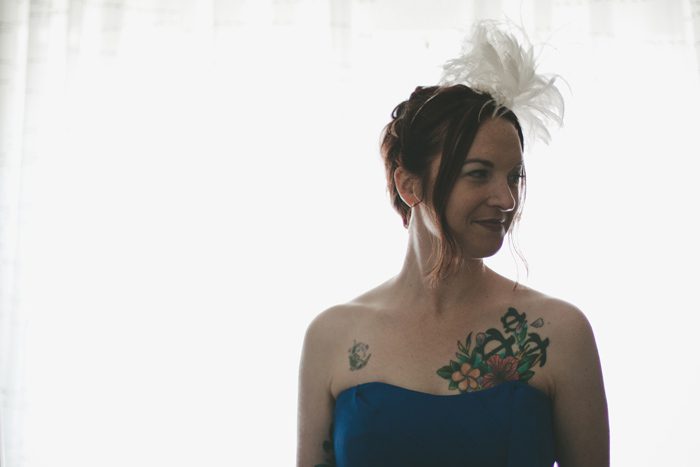 Tattoo blue wedding gown New Orleans feather wedding