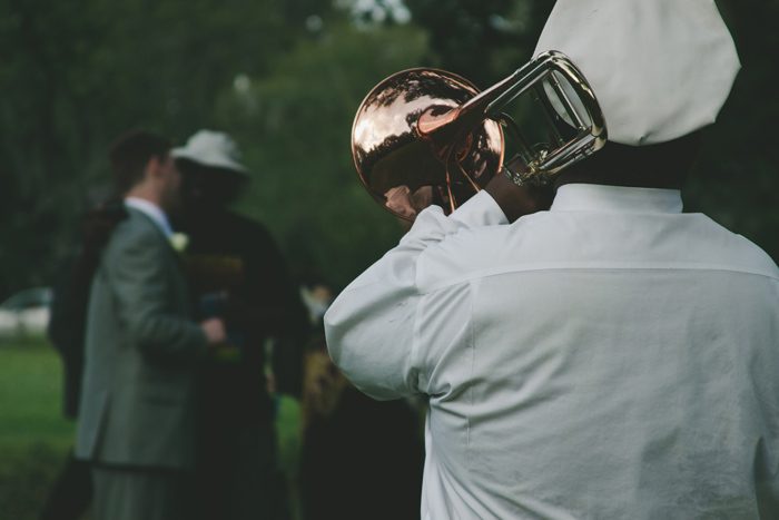 NOLA Young Pinstripe Brass Band outside outdoor wedding Tree of Life pictures Photography trombone