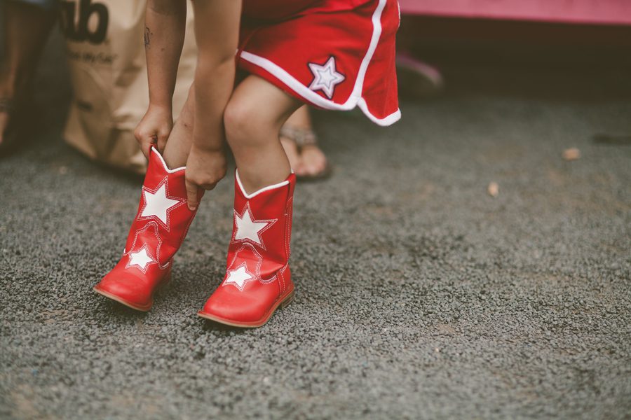 Red kid cowboy boot outfit
