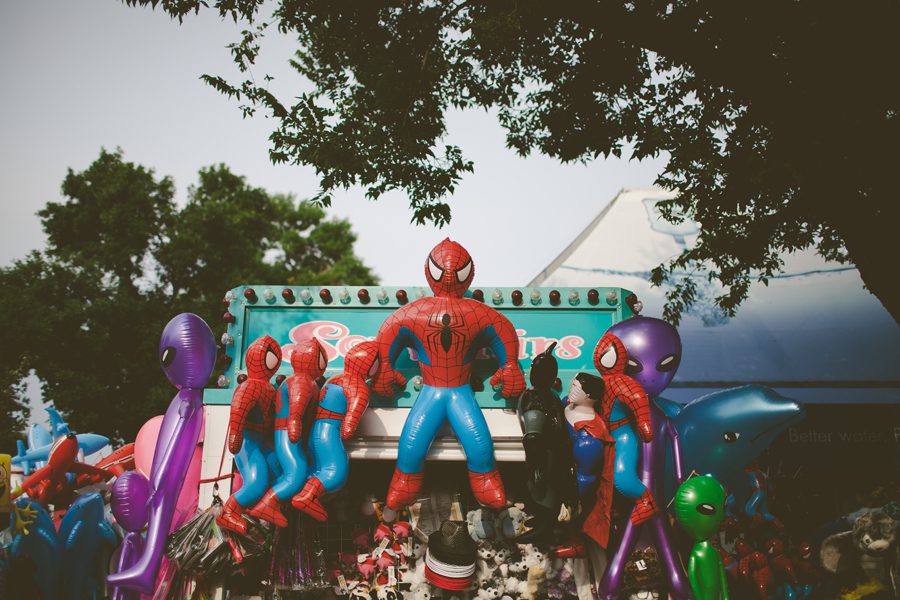 Toy stand at the fair with Spiderman