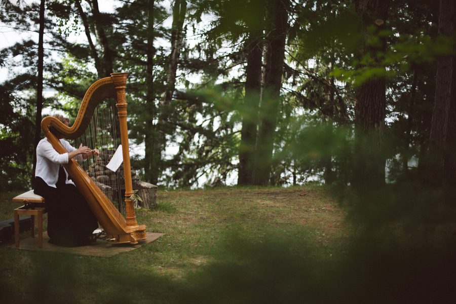 Outdoor Minnesota wedding Gull Lake harp player