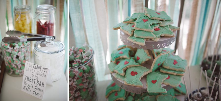 Outdoor Minnesota Northwoods wedding Minnesota shaped cookies