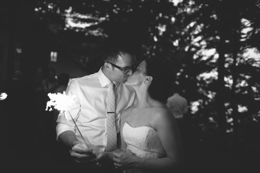wedding sparklers bride and groom kiss