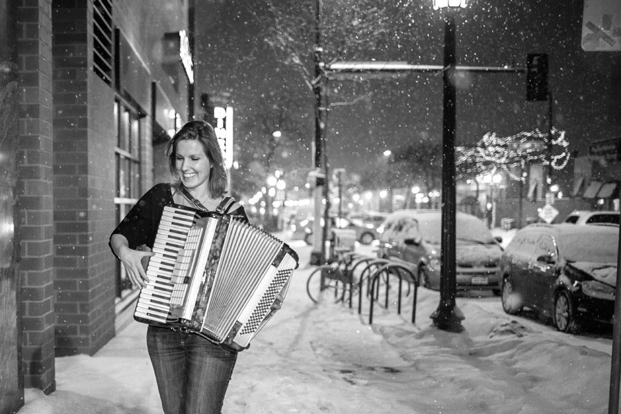 Molly Dean and accordion in Minneapolis photo